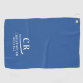 Serviette De Golf Élégant Moderne Monogramme Initiales Nom Bleu (Horizontal)