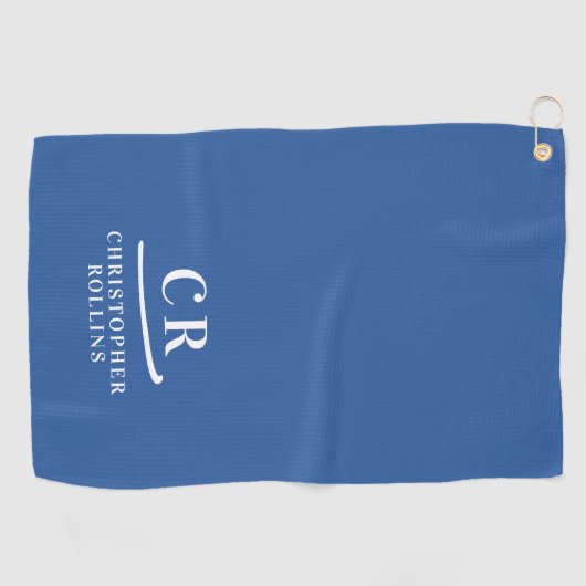 Serviette De Golf Élégant Moderne Monogramme Initiales Nom Bleu (Horizontal)
