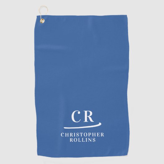 Serviette De Golf Élégant Moderne Monogramme Initiales Nom Bleu (Devant)