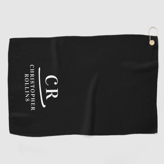 Serviette De Golf Élégant Moderne Monogramme Initiales Nom Noir (Horizontal)