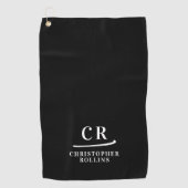 Serviette De Golf Élégant Moderne Monogramme Initiales Nom Noir (Devant)