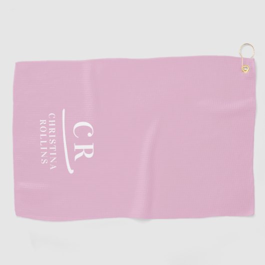 Serviette De Golf Élégant Moderne Monogramme Initiales Nom Rose (Horizontal)