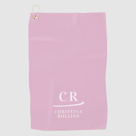 Serviette De Golf Élégant Moderne Monogramme Initiales Nom Rose (Devant)