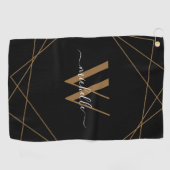 Serviette De Golf Élégant Monogram Black Gold Nom de script (Horizontal)
