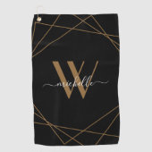 Serviette De Golf Élégant Monogram Black Gold Nom de script (Devant)