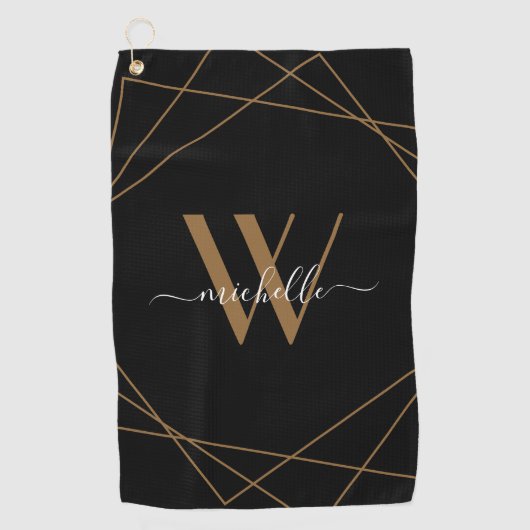 Serviette De Golf Élégant Monogram Black Gold Nom de script (Devant)
