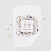 Serviette De Golf Elegant Monogram Pretty Beige Blue Flowers Floral (En situation)