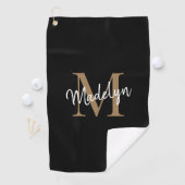 Serviette De Golf Élégant Monogramme Black Gold Girly Nom de script (En situation)