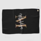 Serviette De Golf Élégant Monogramme Black Gold Girly Nom de script (Horizontal)