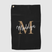 Serviette De Golf Élégant Monogramme Black Gold Girly Nom de script (Devant)