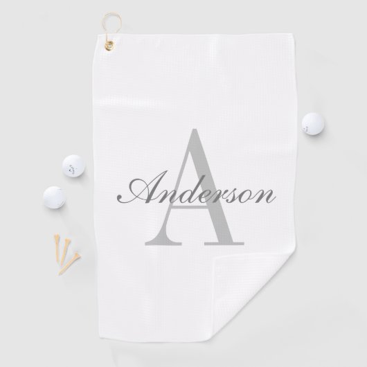 Serviette De Golf Élégant Monogramme blanc et gris (En situation)