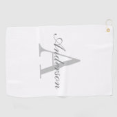 Serviette De Golf Élégant Monogramme blanc et gris (Horizontal)