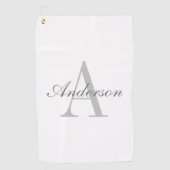 Serviette De Golf Élégant Monogramme blanc et gris (Devant)