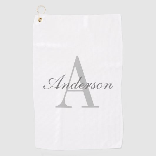 Serviette De Golf Élégant Monogramme blanc et gris (Devant)