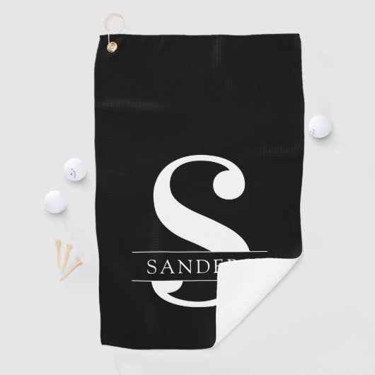 Serviette De Golf Élégant monogramme | Blanc noir (En situation)