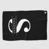 Serviette De Golf Élégant monogramme | Blanc noir (Horizontal)