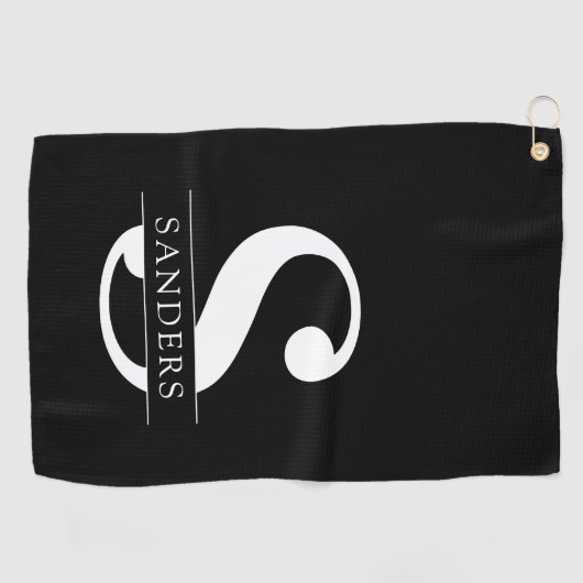 Serviette De Golf Élégant monogramme | Blanc noir (Horizontal)