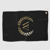 Serviette De Golf Élégant monogramme de couronne de laurier d'or noi (Horizontal)