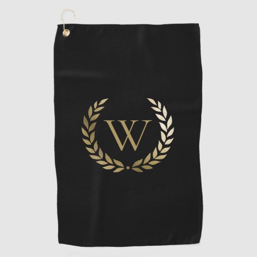 Serviette De Golf Élégant monogramme de couronne de laurier d'or noi (Devant)