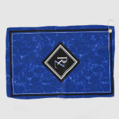 Serviette De Golf Élégant Monogramme de diamant noir en marbre bleu (Horizontal)