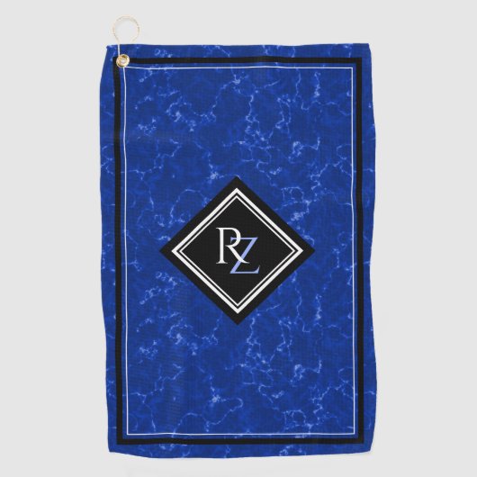 Serviette De Golf Élégant Monogramme de diamant noir en marbre bleu (Devant)