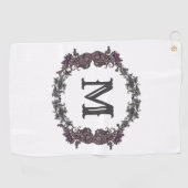 Serviette De Golf Élégant Monogramme encadré de violet et d'argent (Horizontal)