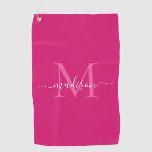 Serviette De Golf Élégant Monogramme Magenta Rose White Girly Script