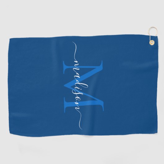 Serviette De Golf Élégant Monogramme Marine Bleu Girly Script chic (Horizontal)