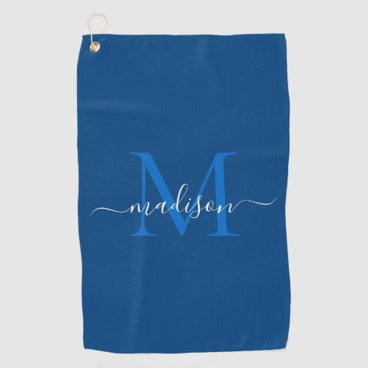 Serviette De Golf Élégant Monogramme Marine Bleu Girly Script chic (Devant)