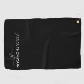 Serviette De Golf Élégant Monogramme moderne customisé Nom Black Gol (Horizontal)