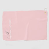 Serviette De Golf Élégant Monogramme moderne customisé Nom rose pâle (Horizontal)