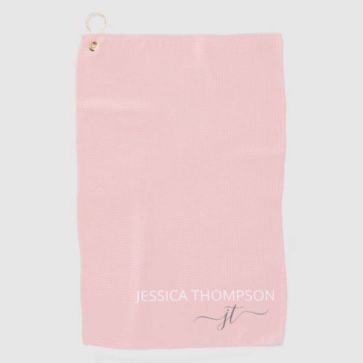 Serviette De Golf Élégant Monogramme moderne customisé Nom rose pâle (Devant)