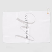 Serviette De Golf Élégant Monogramme moderne | Gris et blanc (modifi (Horizontal)