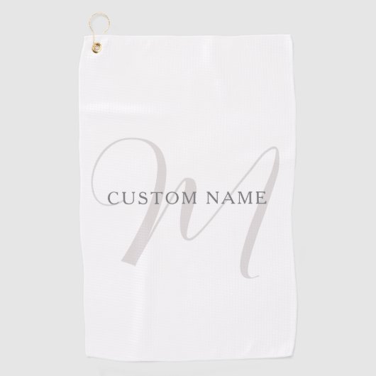 Serviette De Golf Élégant Monogramme moderne | Gris et blanc (modifi (Devant)