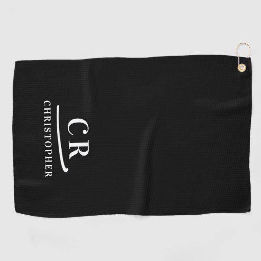 Serviette De Golf Élégant Monogramme moderne Initiales Nom Noir Blan (Horizontal)