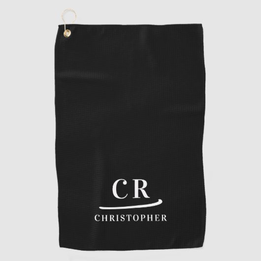 Serviette De Golf Élégant Monogramme moderne Initiales Nom Noir Blan (Devant)