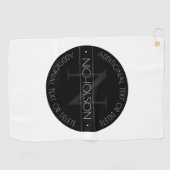Serviette De Golf Élégant Monogramme moderne modifiable noir et blan (Horizontal)