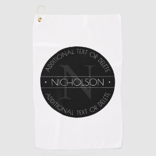 Serviette De Golf Élégant Monogramme moderne modifiable noir et blan