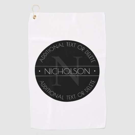 Serviette De Golf Élégant Monogramme moderne modifiable noir et blan (Devant)