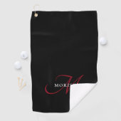 Serviette De Golf Élégant Monogramme moderne noir rouge (En situation)