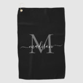 Serviette De Golf Élégant Monogramme Noir Blanc Fille Nom du script (Devant)