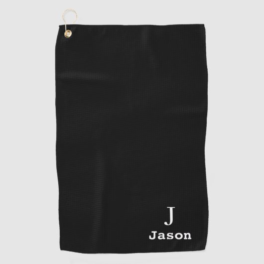 Serviette De Golf Élégant Monogramme Nom initial Noir personnalisé (Devant)