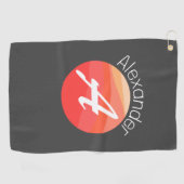 Serviette De Golf Élégant monogramme orange Lettre de golf gris (Horizontal)