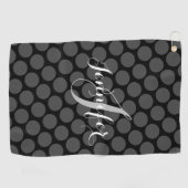 Serviette De Golf Élégant Monogramme Personnalisé Pois gris (Horizontal)