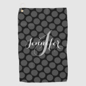 Serviette De Golf Élégant Monogramme Personnalisé Pois gris (Devant)