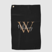 Serviette De Golf Élégant Monogramme Script Black Gold Blanc (Devant)