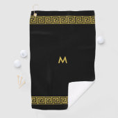Serviette De Golf Elégant Motif grec d'or et Monogramme sur Noir (En situation)