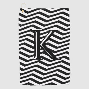Serviette De Golf Élégant noir blanc Chevron Stripe Monogramme perso