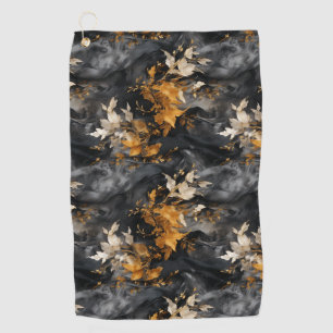 Serviette De Golf Élégant Noir Blanc Or Floral Motif répétitif