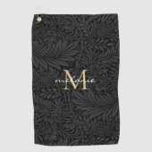 Serviette De Golf Élégant noir floral or Script Monogramme (Devant)